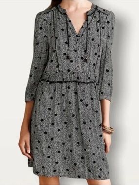 Maeve Anthropologie Black & White Patterned Mini Dress Tassel Tie Boho Size M